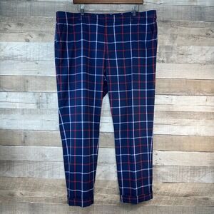 Tommy Hilfiger Womens Plaid Cropped Pants Navy Red White Size 18